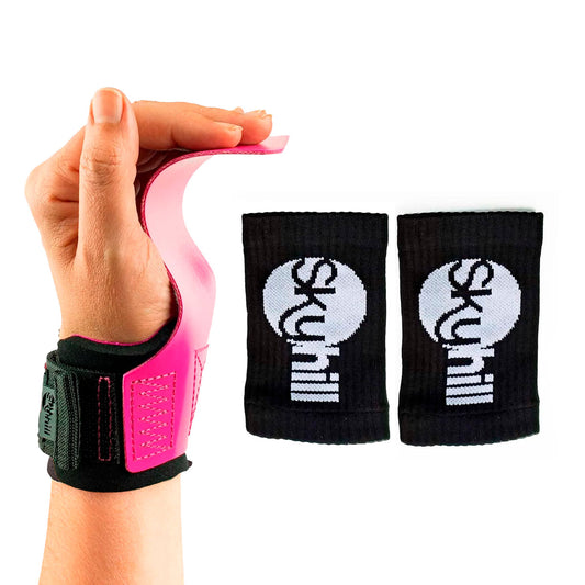 Kit Hand Grip Legacy Skyhill Neo Pink e Munhequeira Anti Suor Preta