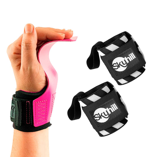 Kit Hand Grip Legacy Skyhill Neo Pink e Munhequeira Listrada