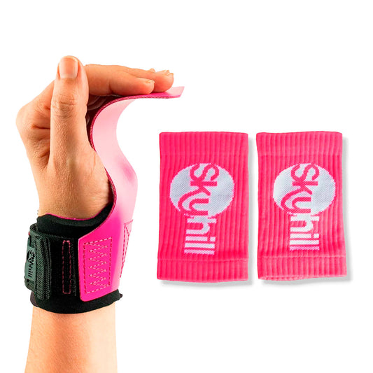 Kit Hand Grip Legacy Skyhill Neo Pink e Munhequeira Anti Suor