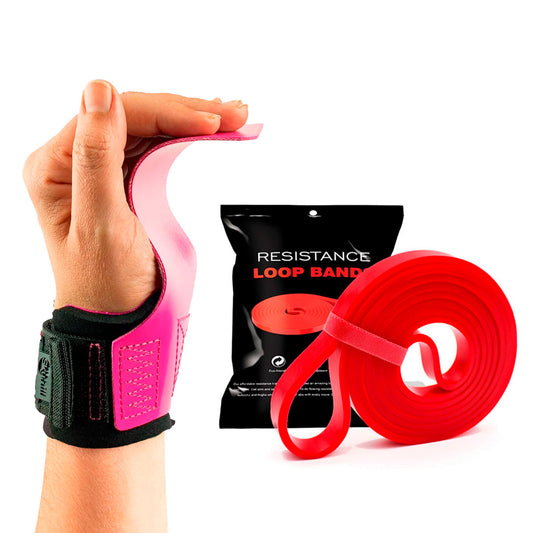 Kit Hand Grip Legacy Skyhill Neo Pink e Super Band Vermelho 20kg