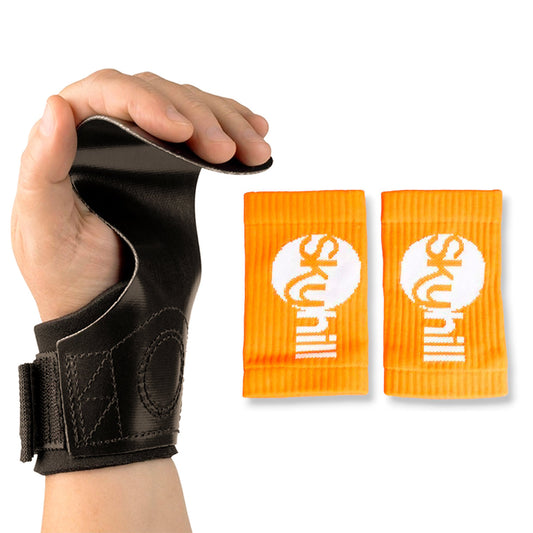 Kit Hand Grip Competition Skyhill e Munhequeira Anti Suor Laranja