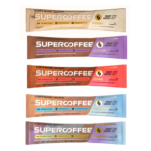 Kit Experimentação Pré Treino SuperCoffee 5 Sabores de Sachês de 10g Caffeine Army