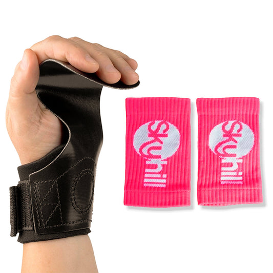 Kit Hand Grip Competition Skyhill e Munhequeira Anti Suor Rosa