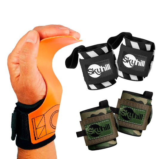 Kit Hand Grip Competition Skyhill e Munhequeira Elástica