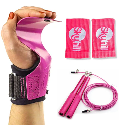 Kit Skyhill Hand Grip Legacy Neo Pink + Munhequeira e Corda