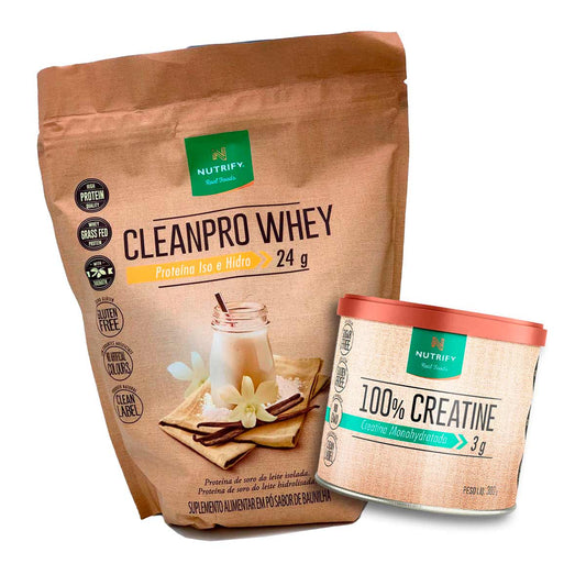 Kit CleanPro Whey Protein 900g e 100% Creatina Nutrify 300g