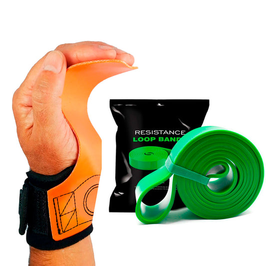 Kit Hand Grip Competition Skyhill e Super Band Verde Forte 75kg