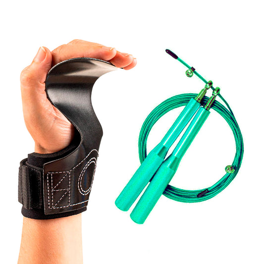 Kit Hand Grip Skyhill CF e Corda Speed Aço Cross Fit Verde