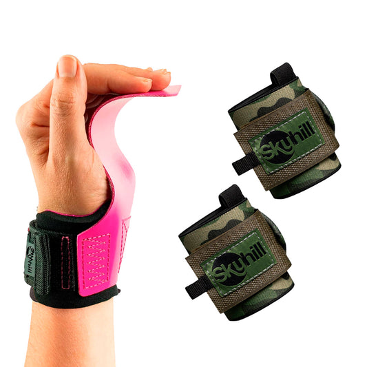 Kit Hand Grip Legacy Skyhill Neo Pink e Munhequeira Elástica