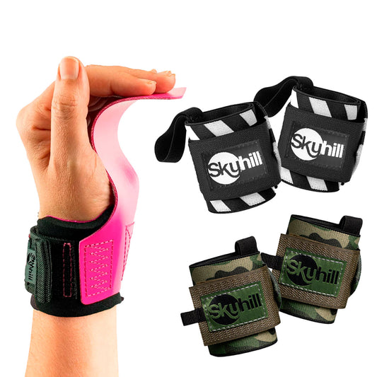 Kit Hand Grip Legacy Skyhill Neo Pink e Munhequeira Elástica