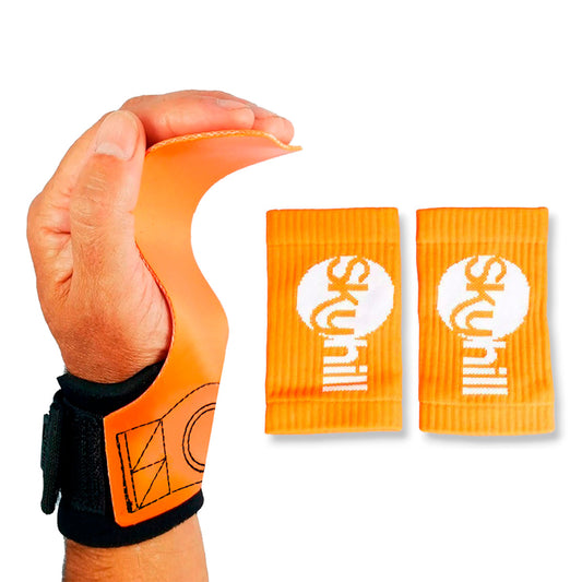 Kit Hand Grip Competition Skyhill e Munhequeira Anti Suor Laranja