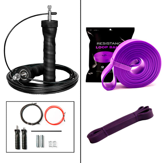 Kit Corda Profissional de Rolamento Emborrachada com Elástico Super Band Roxo Resistência Alta