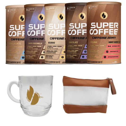 Kit Pré Treino Café Energetico SuperCoffee 380g com Brinde Exclusivo Caffeine Army