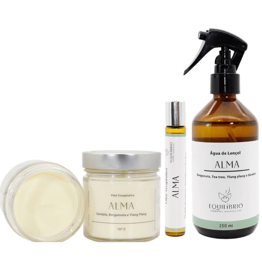 Kit Presente Aromaterapia com vela, óleo essencial e água de lençol alma