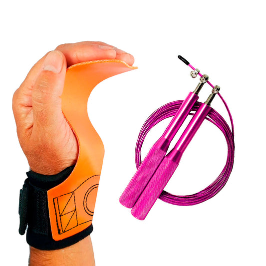 Kit Hand Grip Competition Skyhill e Corda Speed Aço Rosa