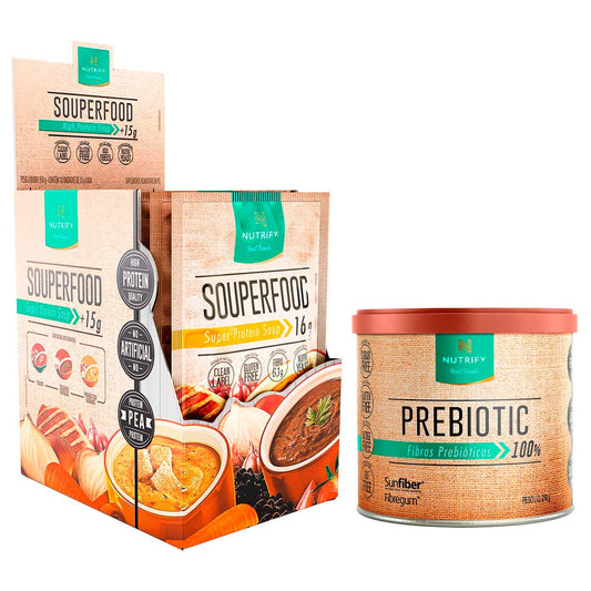 Kit Souperfood Nutrify Sopa Proteica 10 Sachês de 35g e Prebiotic Nutrify Fibras Prebióticas Neutro 210g