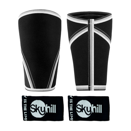 Kit Joelheira Neoprene 7mm Preta e Munhequeira Canelada Skyhill Preta